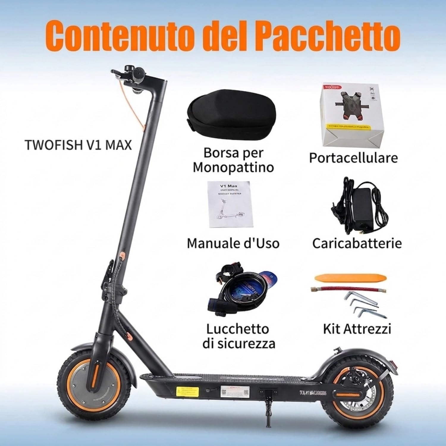 V1MAX Monopattino Elettrico Pieghevole, 36V 10.4Ah, 25-30Km di Autonomia | Due Velocità, Display a LED, Controllo Tramite App, Pneumatici 10", Ricarica Rapida, Doppia Sospensione&Freno a Disco