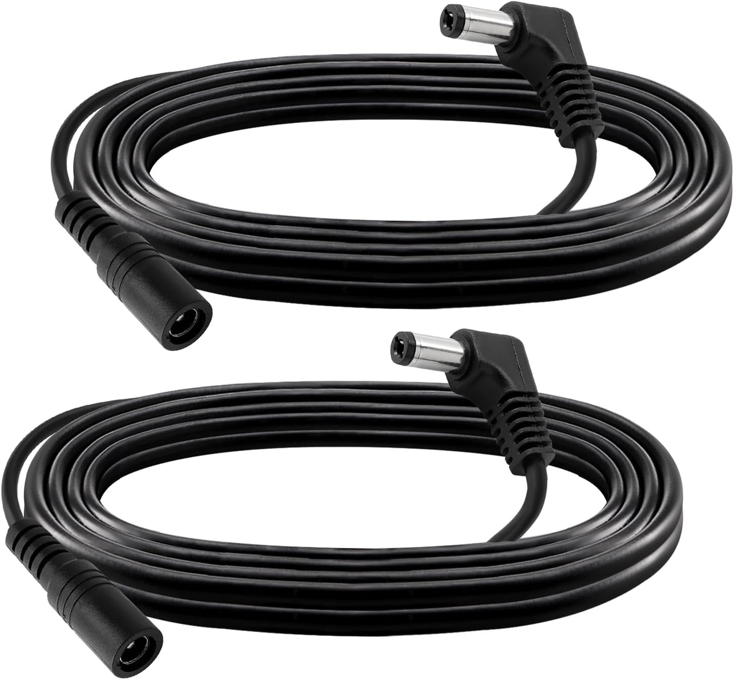 2 PCS 2m 5.5x2.1 mm 24V 12V DC Power Extension Cable, Right Angle Male to Female Power Extension 22AWG, for CCTV Security Cameras, Router, Black