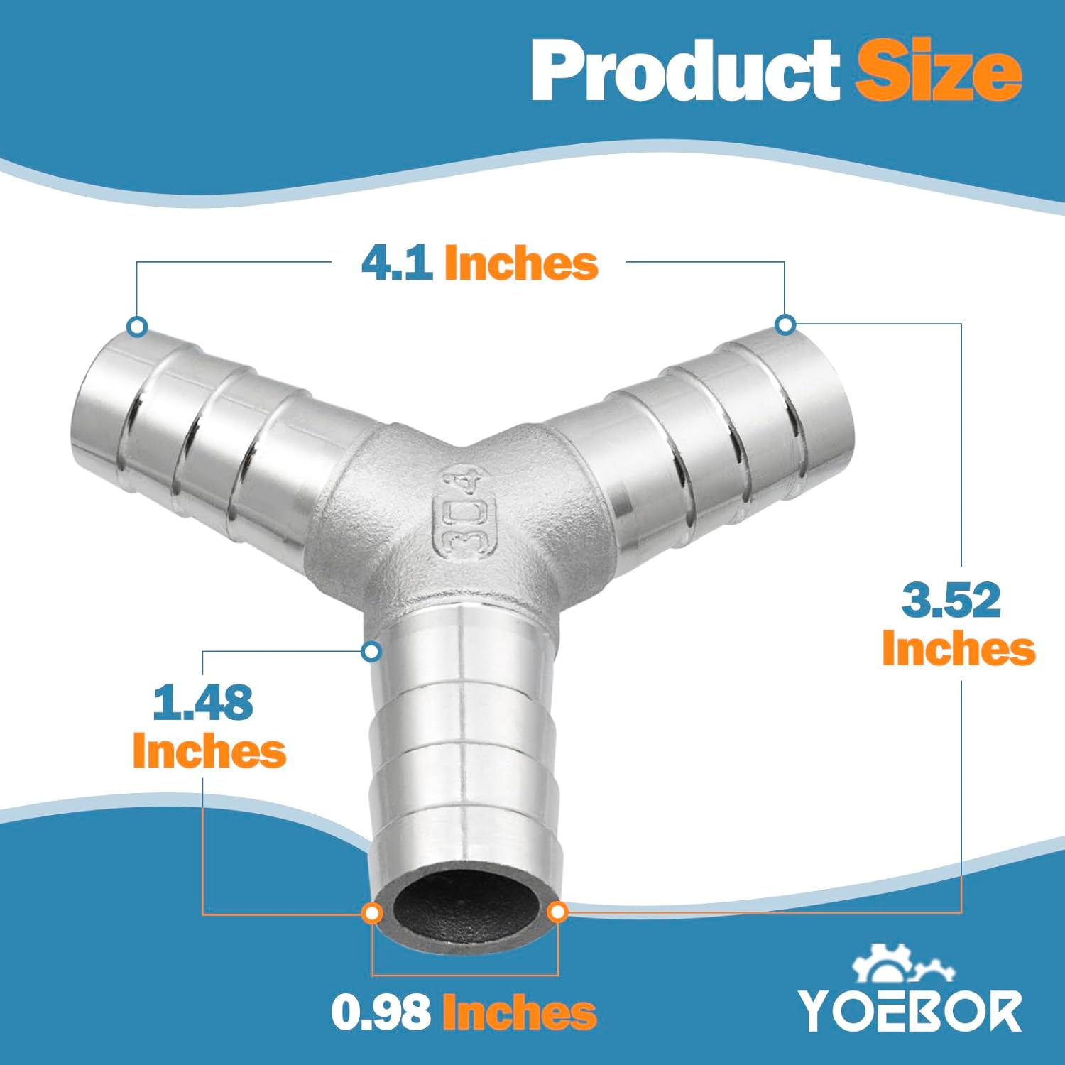 Metalwork 304 Stainless Steel 1" Hose Barb Y Barbed Fitting, 3 Way Wye Shape Union Splitter Adapter Connector (Pack of 2)
