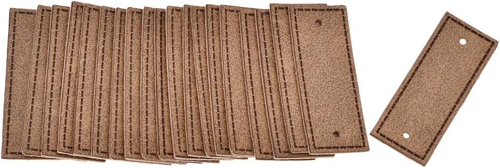 BetterUS 20pcs PU Leather Garment Labels Blank 2 Holes Apparel Accessories DIY Crafts (Brown)