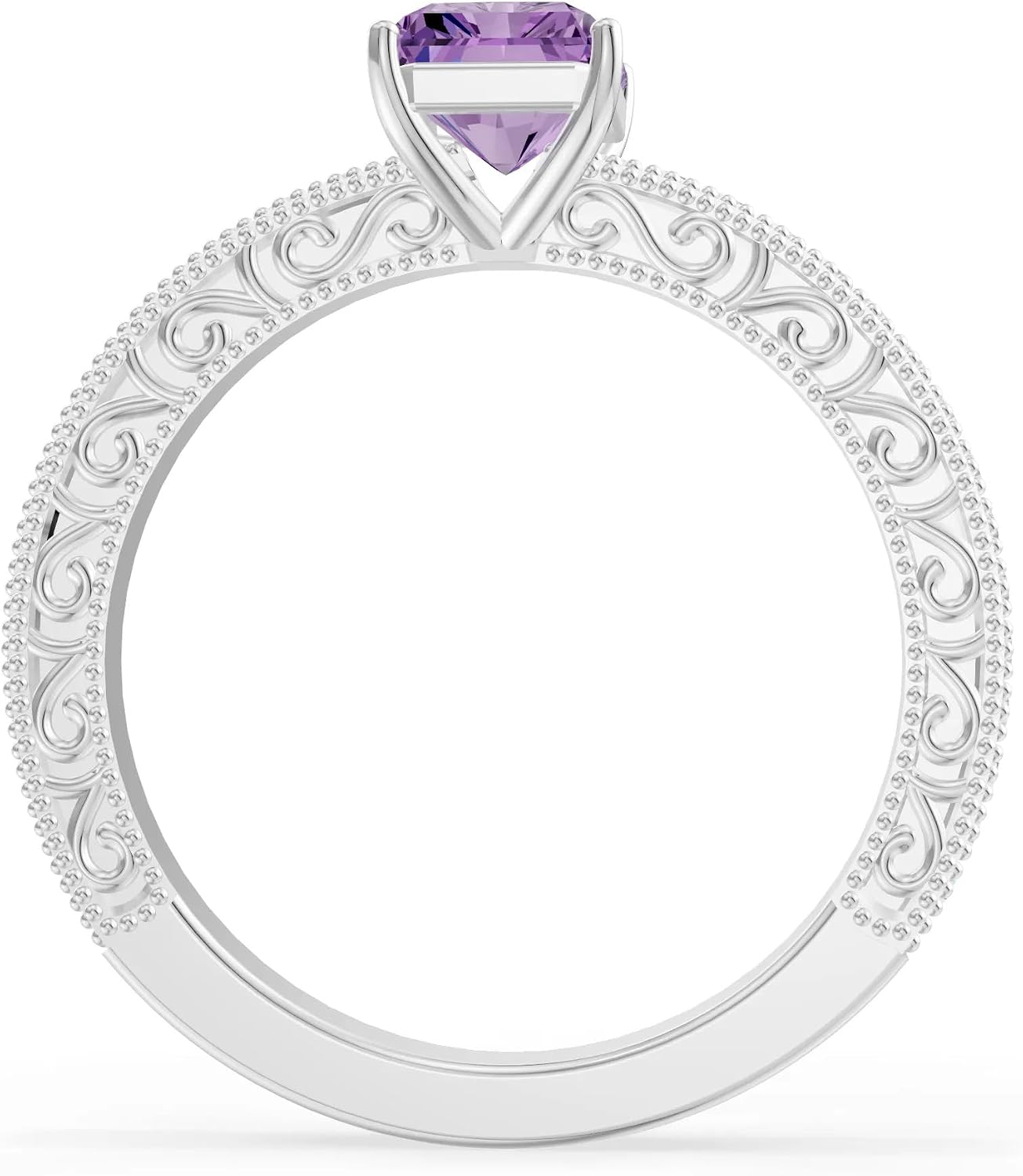 PEORA Emerald Cut Cut Amethyst Solitaire Band Available in Solid 10K, 14K or 18K Ring – White, Yellow or Rose Gold