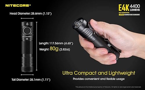 Miniatura 5 de NITECORE E4K Next Generat - Linterna compacta EDC – 4 x C-ree XP-L2 V6-4400 lúmenes con 1 batería de litio recargable NITECORE y estuche de batería