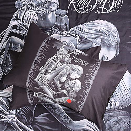 Skull Duvet Cover Queen 3D Printed Bedding Duvet Cover with Zipper Closure for Adults, 3 Pieces(1 Duvet Cover +2 Pillowcases) Soft Microfiber Lovers Bedding Set 90"x 90"