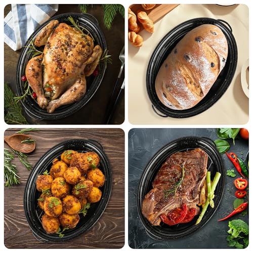 18” Roasting Pan with Lid and Rack, Large Enameled Chicken Roaster for Oven by YIDAZLE - Used condition - Image 6