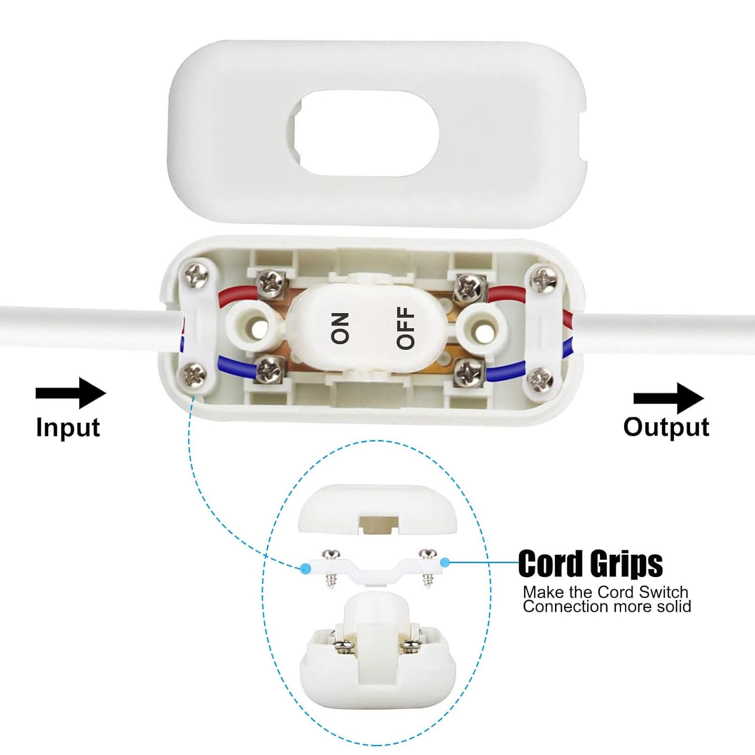 Inline Cord Switch, 2 Pack On/Off Control Lamp Appliance Switch for Bedroom Table Lamp Desk LED Lights, High Conductivity Brass Contacts, AC120V 10A, 250V 6A, White