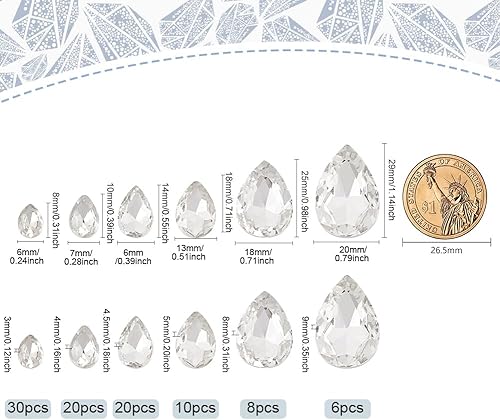 Miniatura 2 de FINGERINSPIRE 94 piezas de diamantes de imitación puntiagudos en la parte trasera de 6 tamaños, gemas de diamantes de imitación de cristal