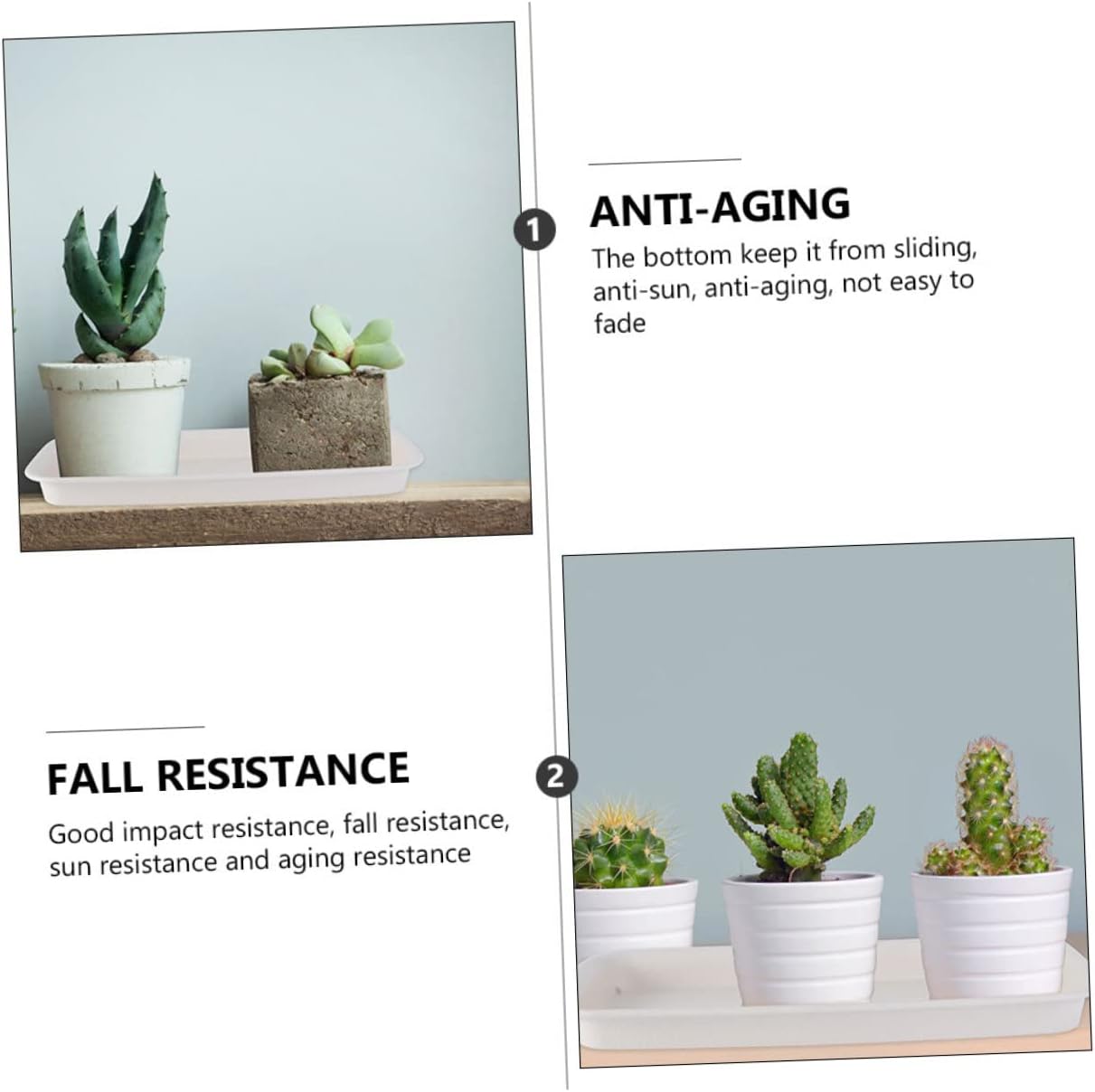 ERINGOGO 14 inch Rectangular Plant Saucers, 3 Pack Pot Drip Tray Thicker Plastic Planter Pot Saucers, Garden Planter Holder for, NO Holes, White