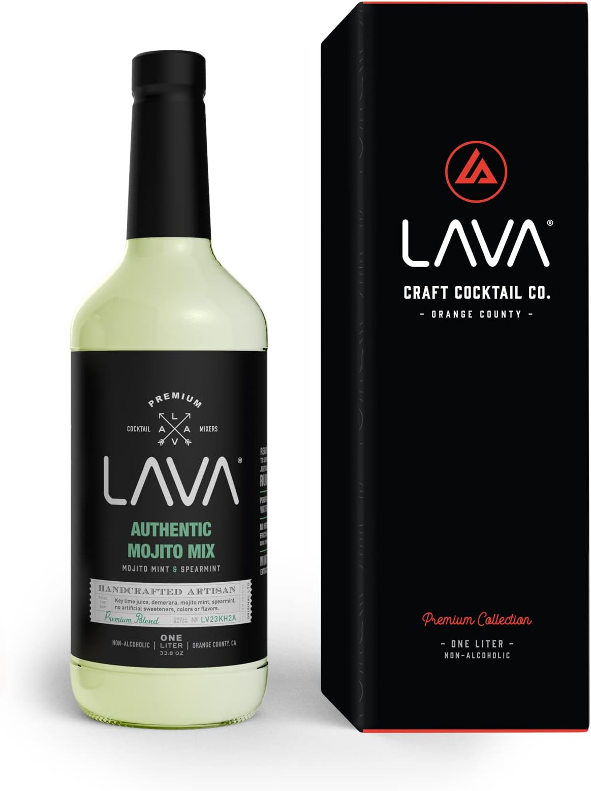 Premium Authentic Mojito Mix, Made with Real Lime Juice, Mojito Mint, Spearmint, Demerara, Cane Sugar, Refreshing Rum Mojito Mixer. Ready to Use. 1-Liter (33.8oz) Glass Bottle