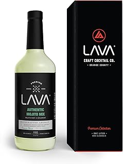 LAVA Premium Authentic Mojito Mix, Made with Real Lime Juice, Mojito Mint, Spearmint, Demerara, Cane Sugar, Refreshing Rum Mojito Mixer. Ready to Use. 1-Liter (33.8oz) Glass Bottle