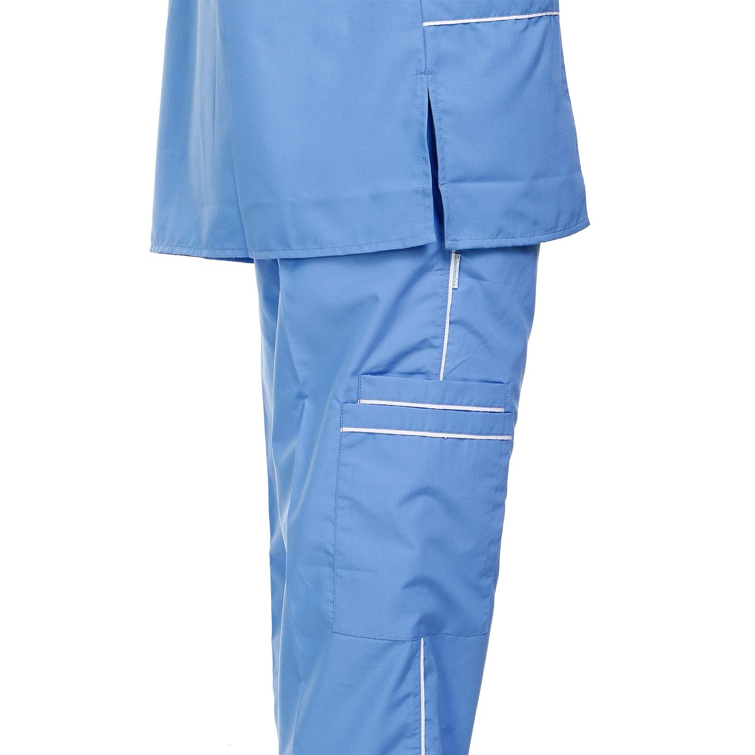 SAINI_MEDICOS - Set di tuta chirurgica unisex con bordino a V, 3 tasche e pantaloni cargo (confezione da 5)