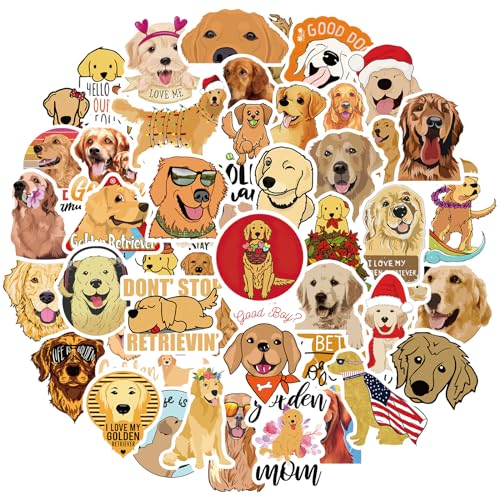 TIESOME Funny Golden Retriever Stickers Set, 50Pcs Cute Dog Decals Animal Sticker Decor for Water Bottle Waterproof Vinyl Stickers Aesthetic Stickers Pack for Dog Lovers Laptop Scrapbook Phone