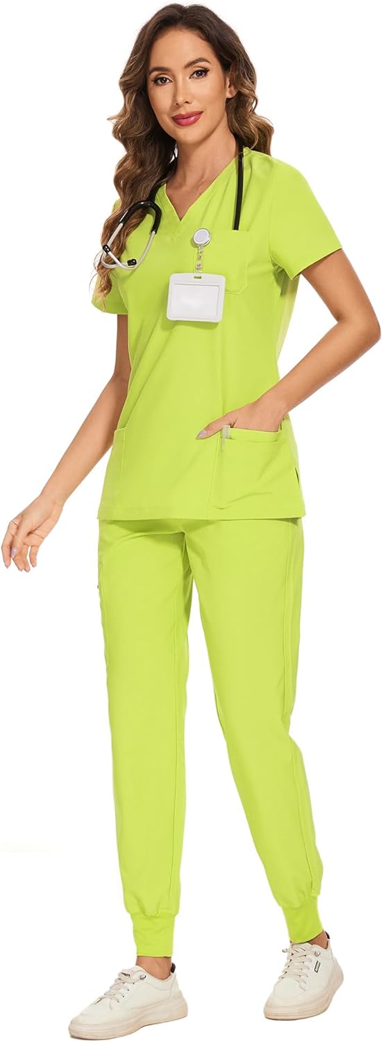 COZYFIT Scrubs for Women Set - Stretch V-Neck Scrub Top & Jogger Pant with 8 Pockets COZY SCRUBS - Image 2