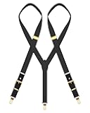 MENDENG Adjustable Suspenders for Men Bronze Metal Clips Braces with Leather