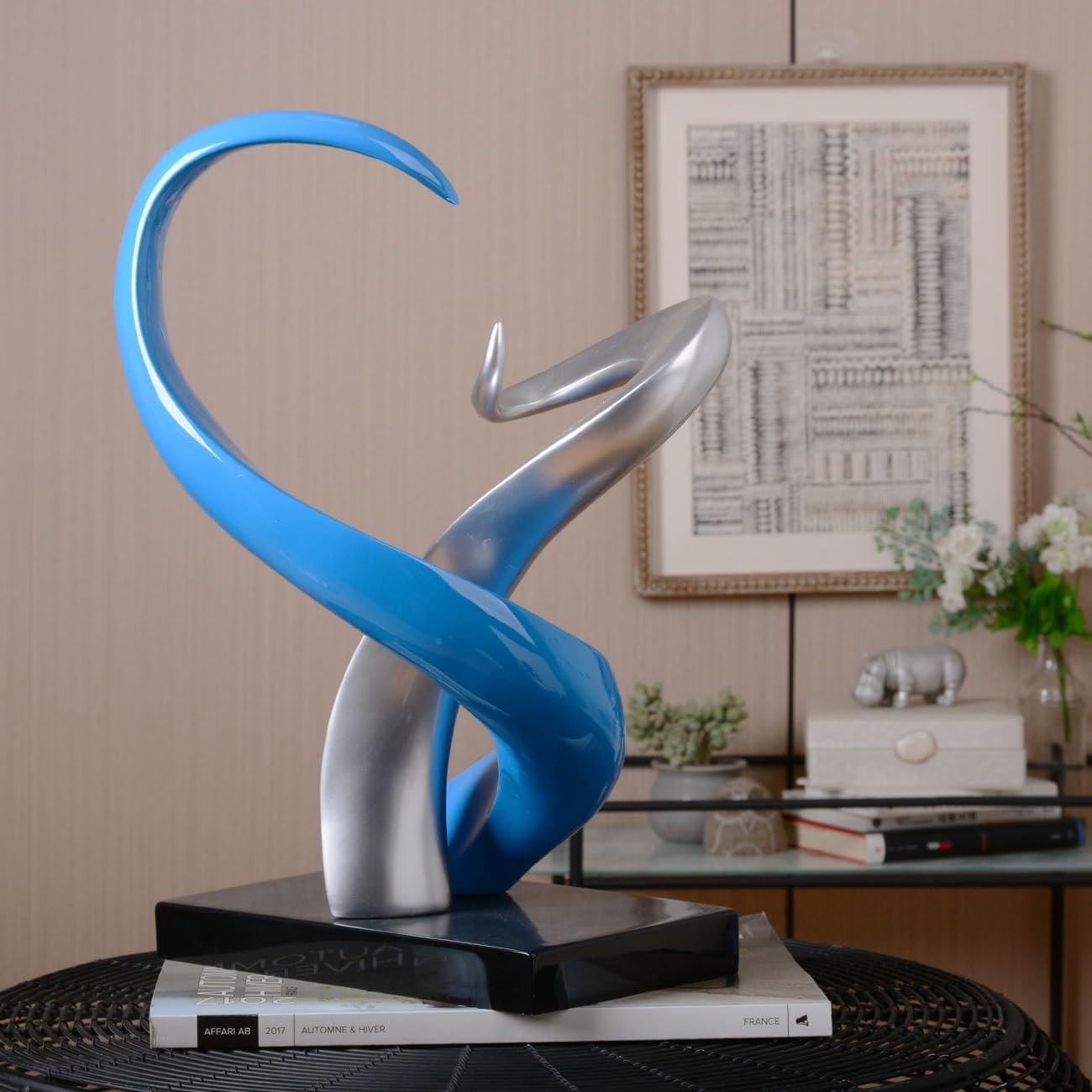 HAUCOZE Modern Sculpture Decor Abstract Flame Figurine Home Art Table Centerpiece Gift for Bedroom Living Room Polyresin 17.7 Inch