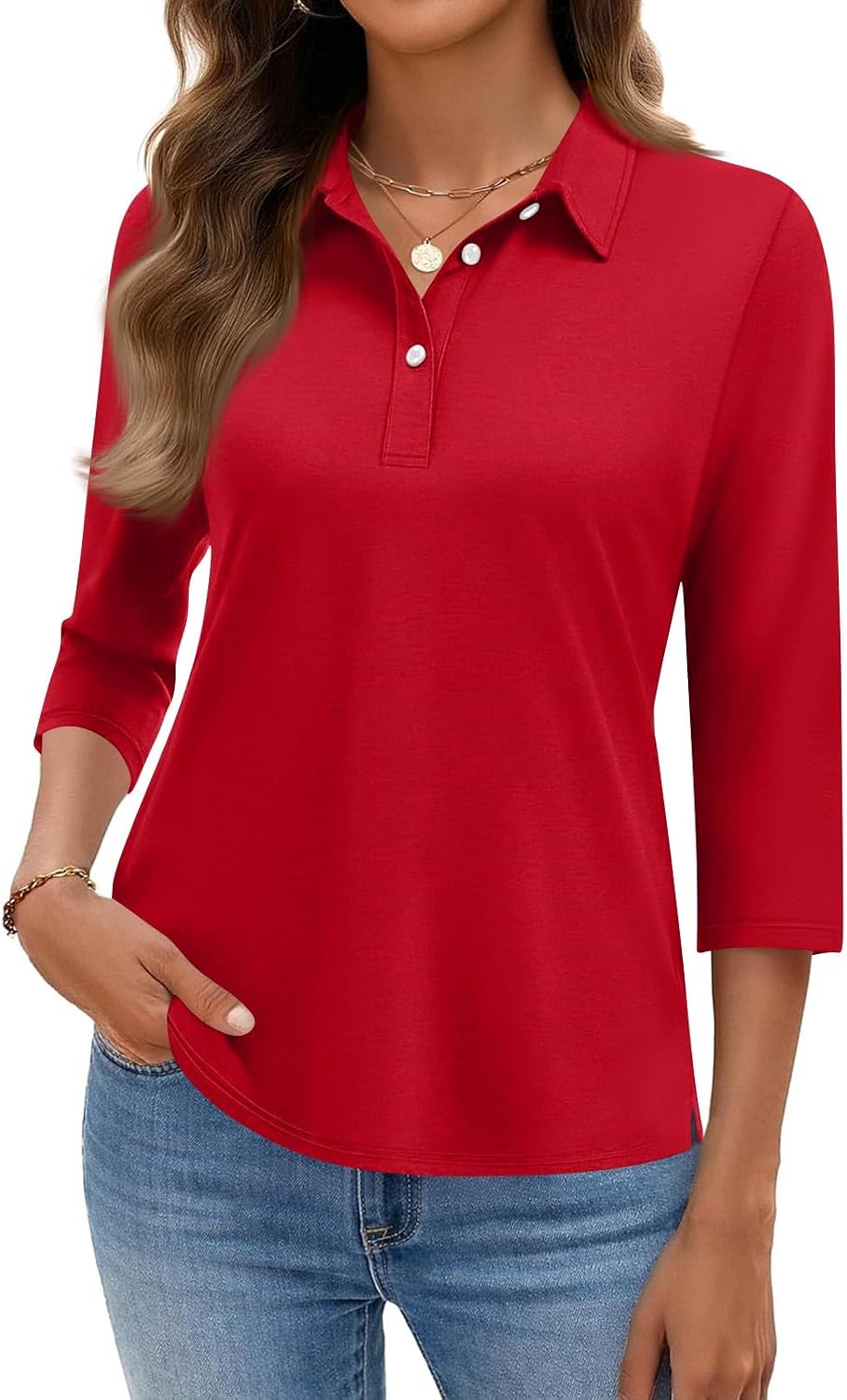 Womens Tops Trendy Golf Business Cute 3/4 Sleeve Loose Fit Polo Shirts Summer Going Out Spring Tees Basics Tshirts 2026