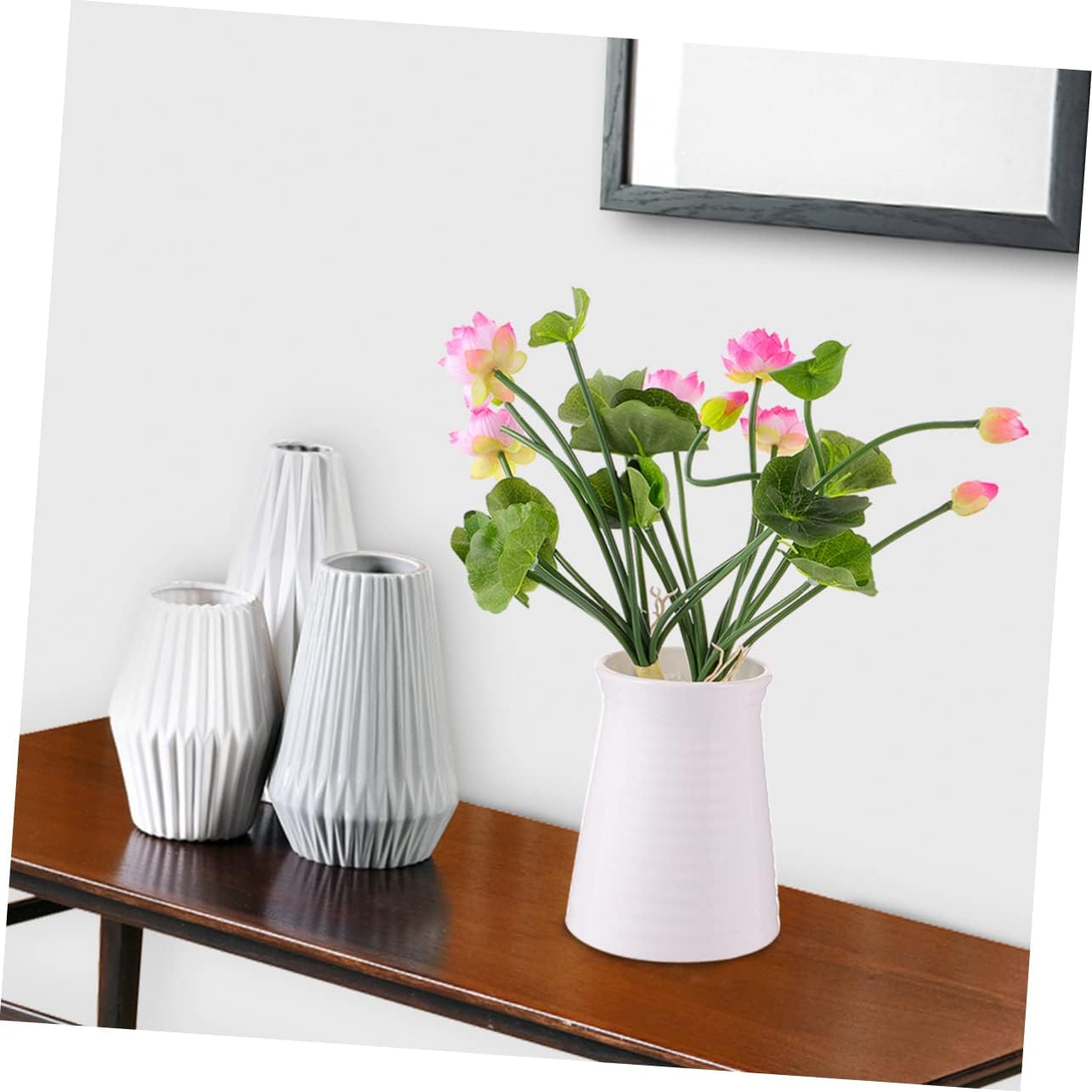 2 Pcs Mini Silk Lotus Flowers Artificial Lotus Stems for Home Office Table Decor and Photography Props Light Pink