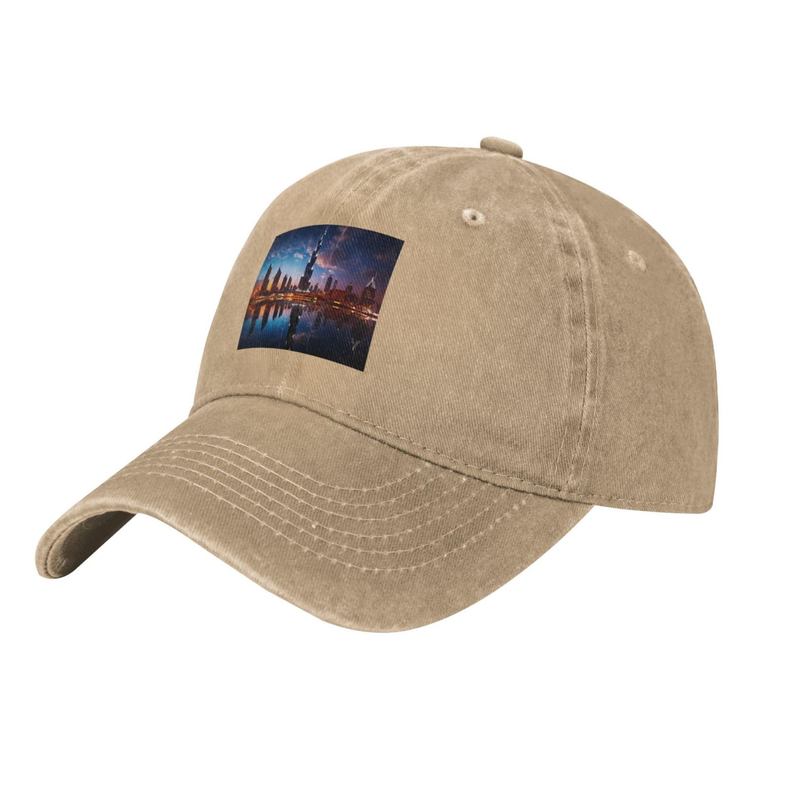 Black Cowboy Baseball Cap Dubai Sidewinder Tower Pattern Adjustable Cotton Hat for Men & Women, Breathable & Stylish