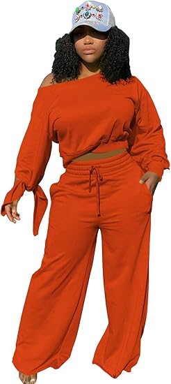TOPSRANI Women's 2 Piece Outfits Casual Solid Sweatsuits Baggy Long Sleeve Loose Matching Wide Leg Tracksuit Pants Sets