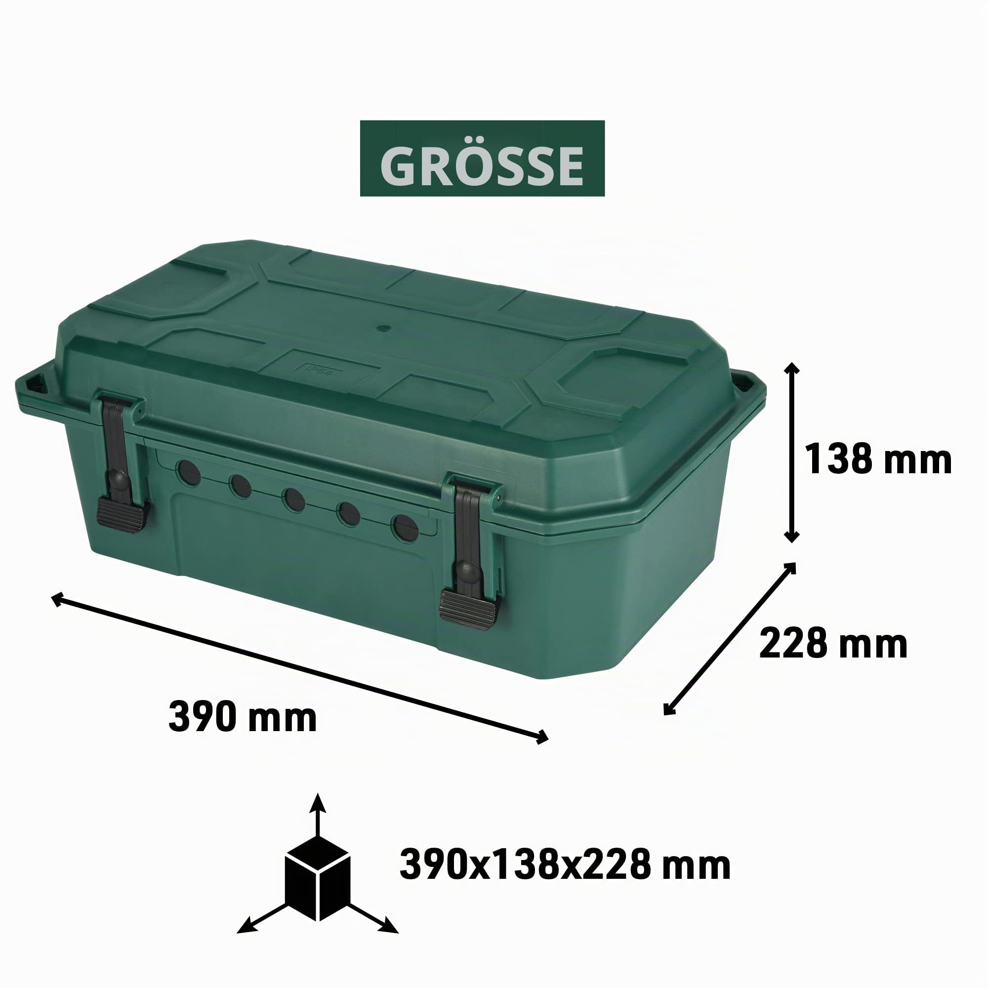 Electraline 300182 Wetterfeste Schutzbox für den Außenbereich, IP54, mit Steckdosenleiste, 4 Steckdosen IP44 mit Kappen, 5 m Kabel H05RR-F 3G1.5, Grün, X-Large