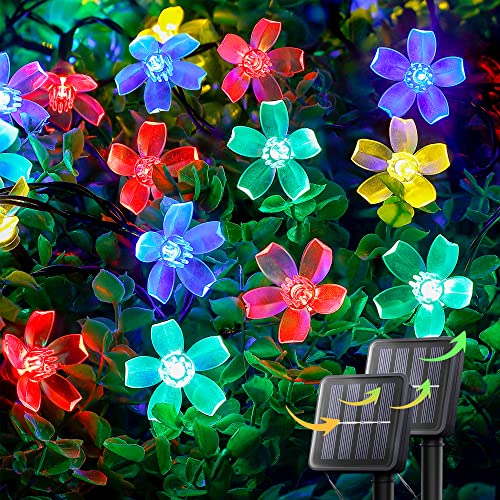 Shinymolly 2 Pack Solar Flower Lights Outdoor Waterproof, 23Ft 50Led Solar Flower Fairy Lights, 8 Modes Cherry Blossom String Lights For Garden Fence Yard Tree Patio Decor(50L-Multicolor) #TOP25