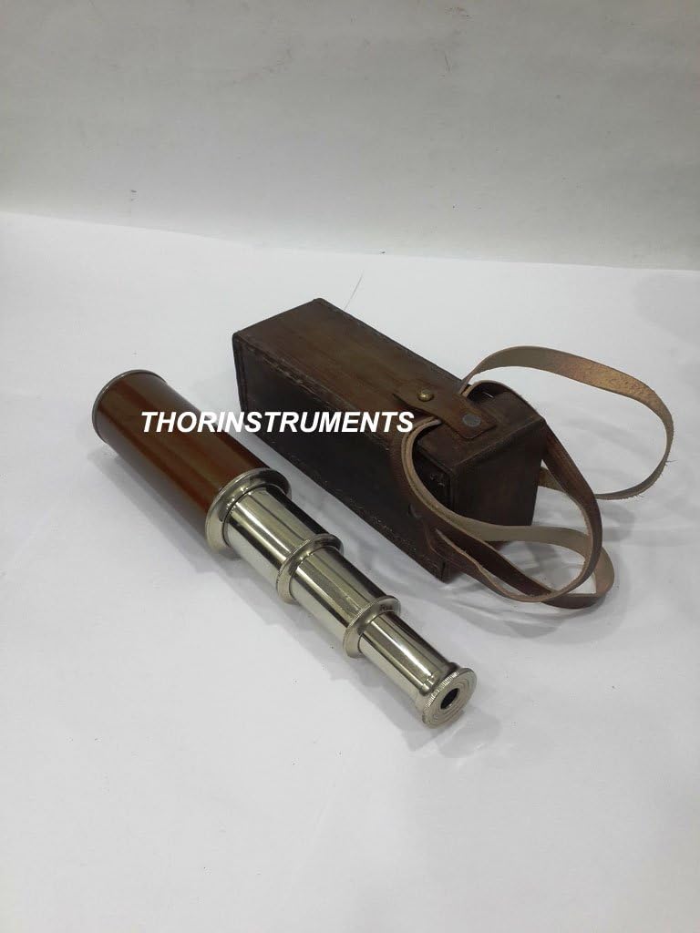 Nautical Spyglass Wooden Telescope with Leather Case. Rustic Vintage Home Decor Gifts
