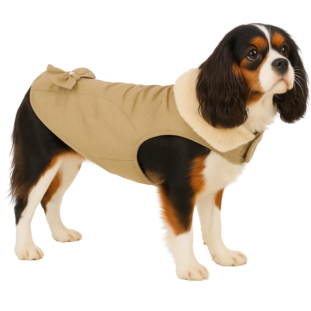Dog Coat – Guzzi Beige – A:35cm B:34-38cm C:50-54cm – Polyester – Water-Repellent – Soft Fleece Lining – Flamingo