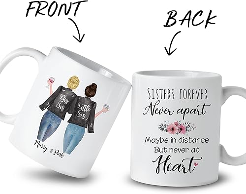Miniatura 20 de Gossby Taza de café personalizada para hermana, regalo personalizado con diseño, nombre, 11 onzas, 15 onzas, cumpleaños, Navidad, regalo de larga 3