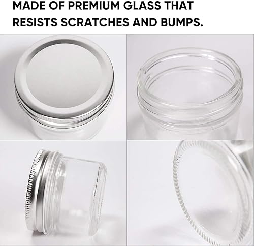 Miniatura 3 de QAPPDA Tarros de vidrio de 4 onzas con tapas, pequeños tarros de boca ancha, mini tarros de conservas con tapas plateadas para miel, mermelada,