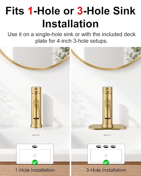 Brushed Gold Bathroom Faucet,Single Handle Vanity Faucet for 1-or 3-Hole by Aolemi - Used condition - Image 3