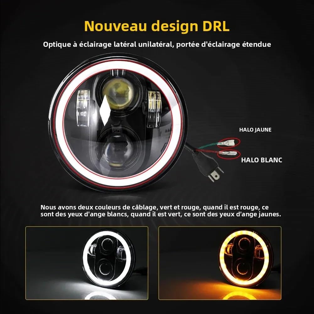 Reflektory motocyklowe Pasuje do Dyna Softail Sportster 883 XL883 FXCW IP685.75 Cal LED reflektor motocyklowy podwójny kolor 6000K 3500K DRL Światło Do Jazdy(1PCS Hi Lo Beam)
