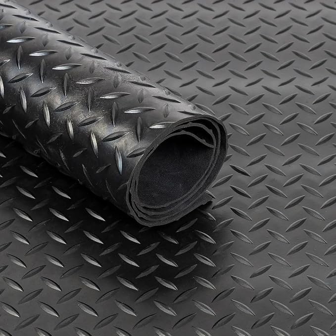 1.5m x 4.5mm Thick Rubber Matting Roll | Heavy Duty Black Rubber Mat Ideal for Garage Flooring, Gym Floor & Van Flooring | Checker Plate Diamond Non Slip Waterproof Rubber Sheet (3.5m x 1.5m)