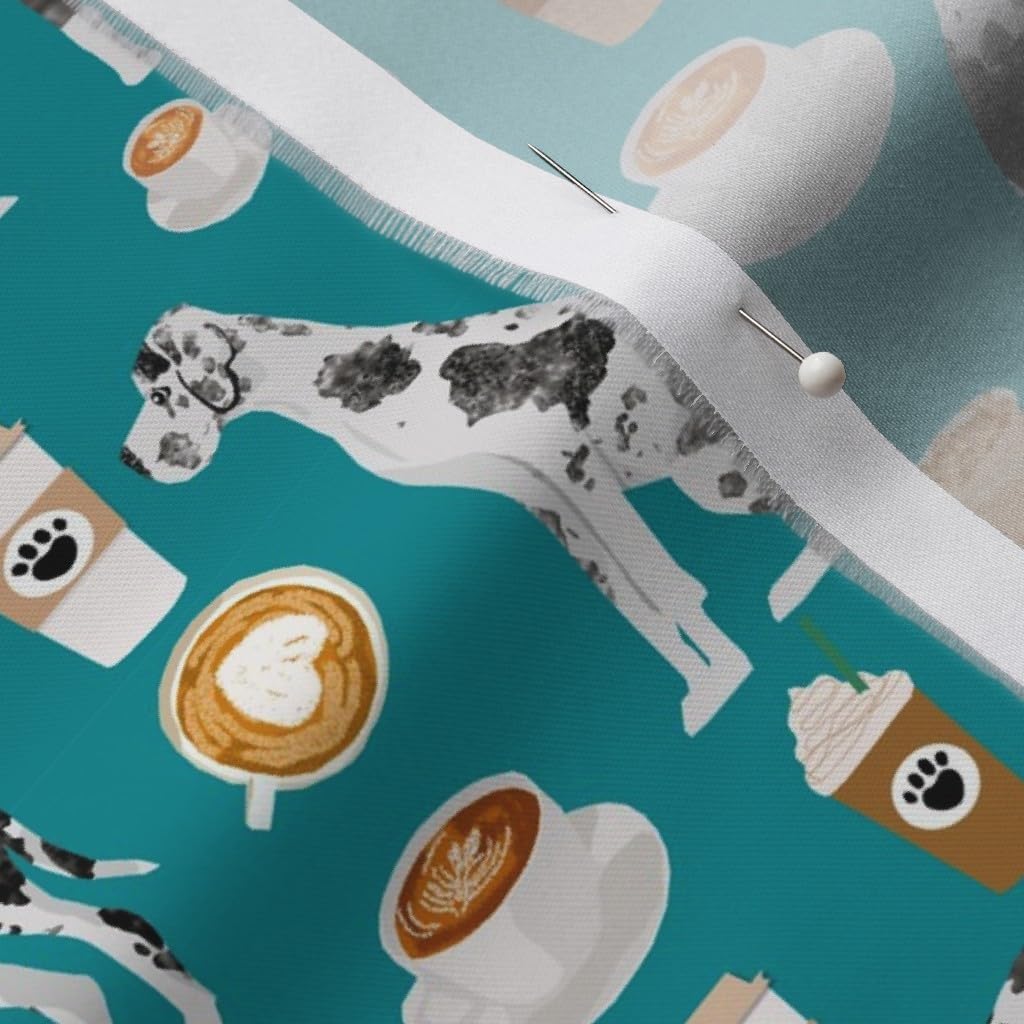 Spoonflower Fabric - Great Dane Coffee Cute Best Dogs Dog Pet Portrait Printed on Organic Cotton Sateen Fabric by The Yard - Sewing Quilting Apparel Home Decor