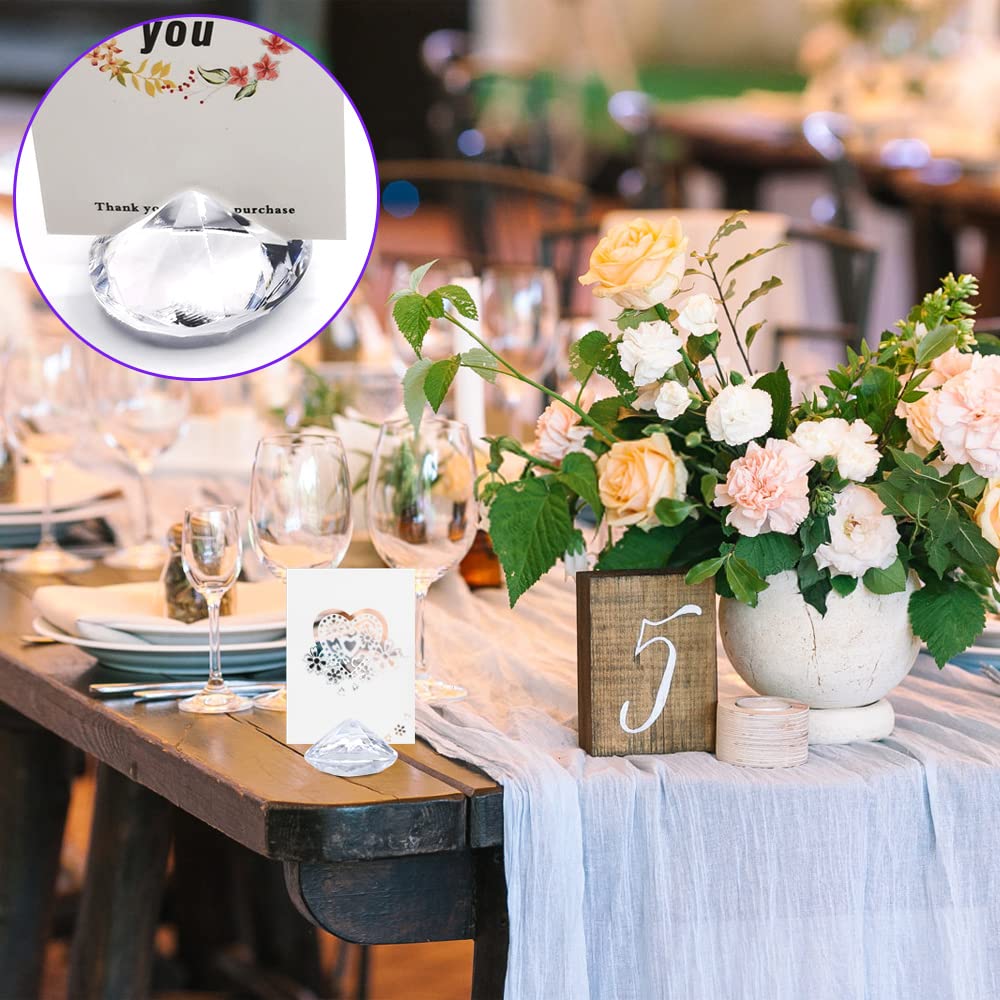 15 Sets Support Place Carte Cristal - Diamant Acrylique Transparent + Carte Cœur - Mariage, Baptême, Fête