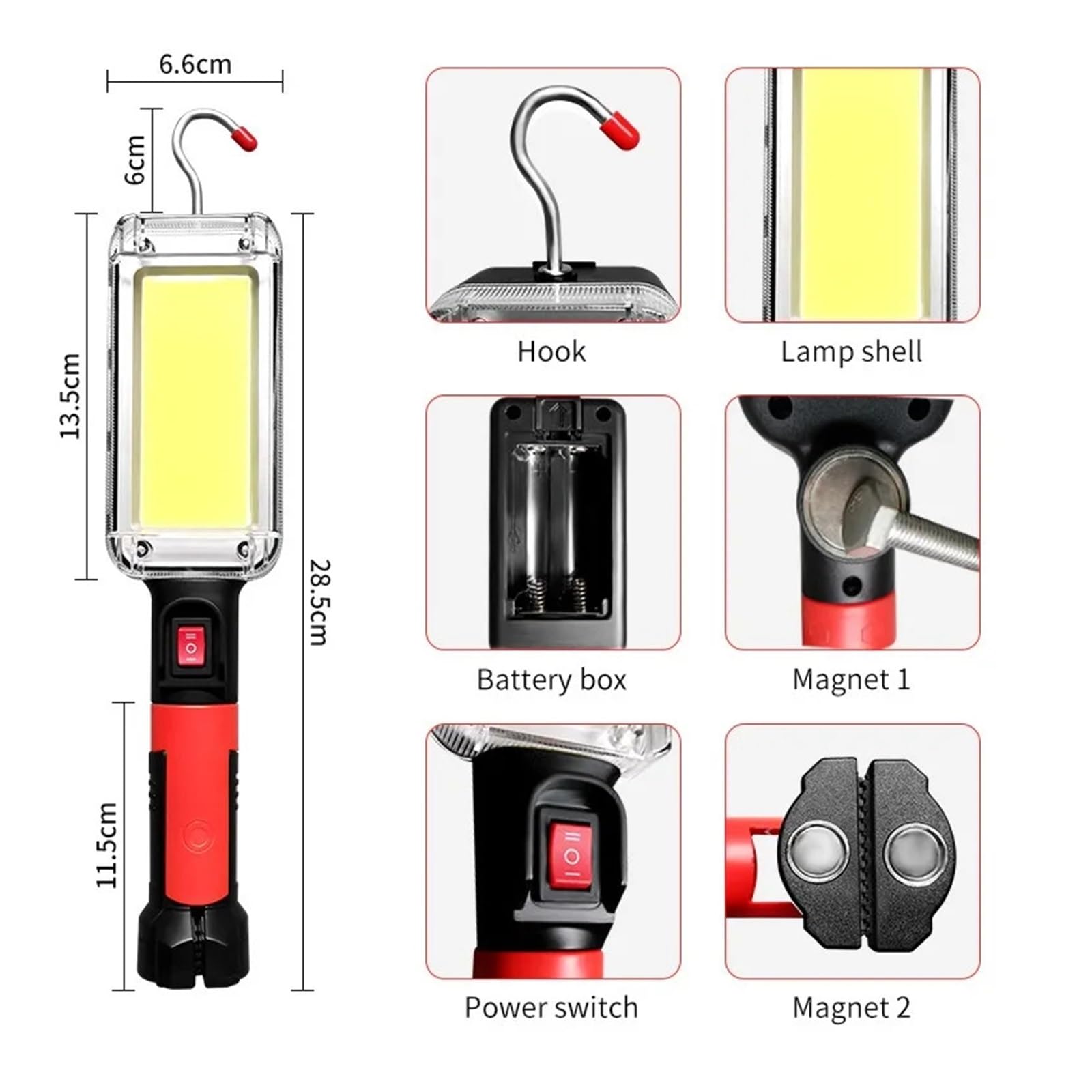 1/2/4 Piezas De Luz Trabajo, Lámpara Portátil Con Gancho Magnético, Camping, Linterna Recargable USB COB Alta Potencia, Resistente Al Agua Brillo Ultra Alto(4PCS,With battery)