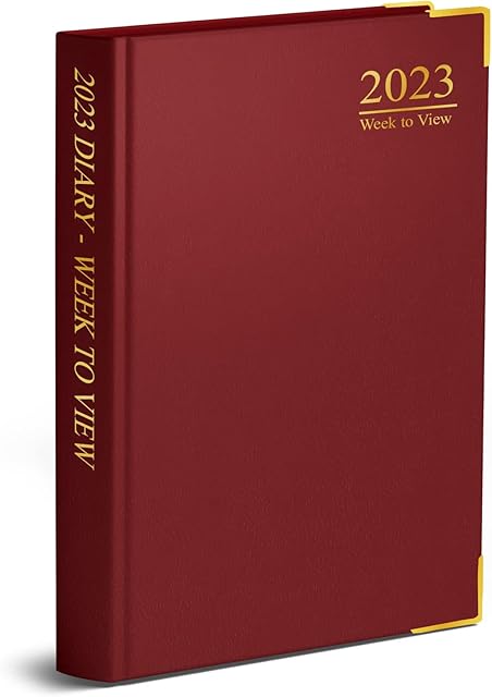 VR Angel 2023 Diary A4 | A5 | A6 Diary Week to View | Day A Page | Desk Diary | A6 Hard Backed with Metal Edges for Home and Office Use ( Red - A6 Week To View With Metal Corner )
