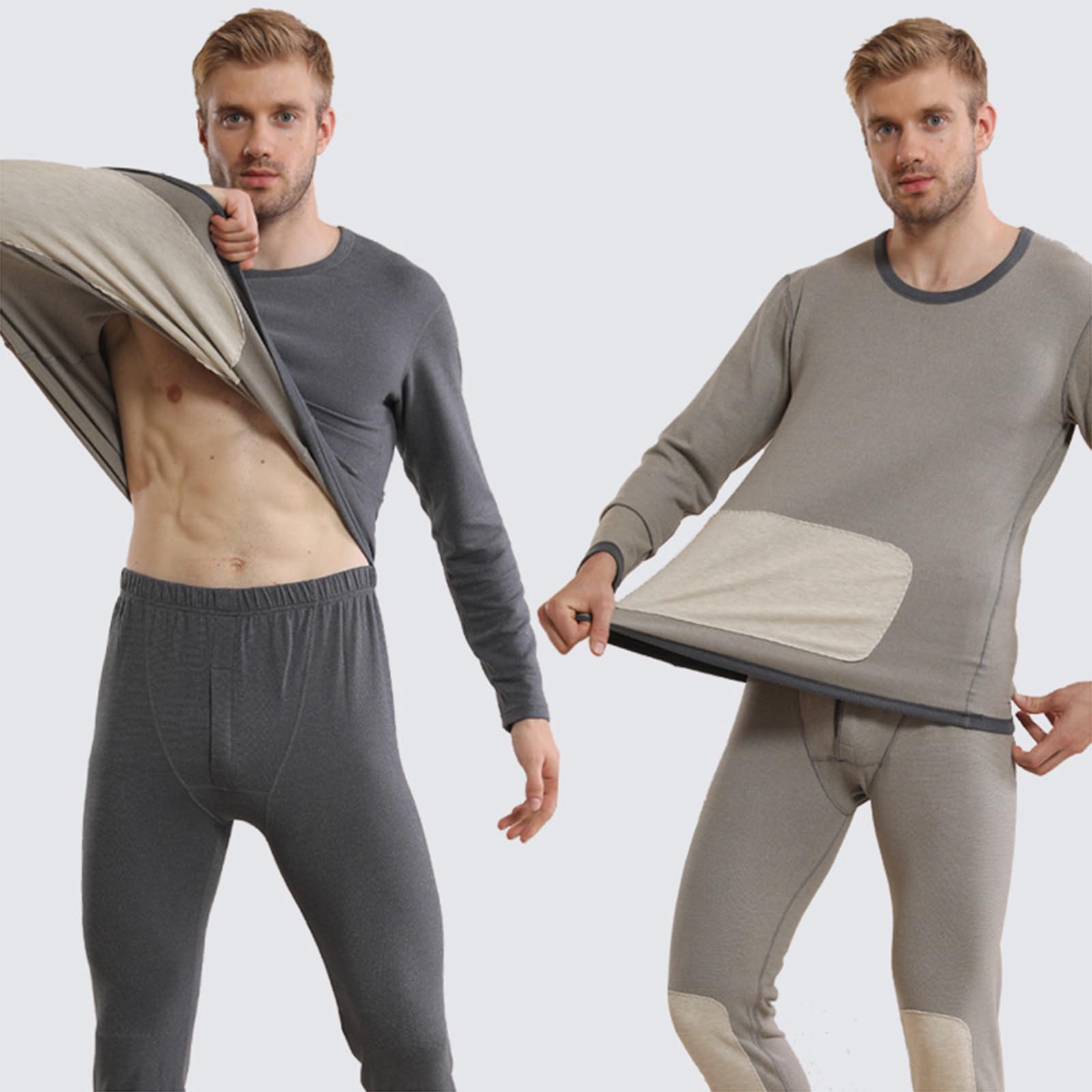 Ensemble Thermique 2 pièces pour Hommes Long Johns sous-vêtements Chauffants pour Temps Froid avec des Patchs Chauds