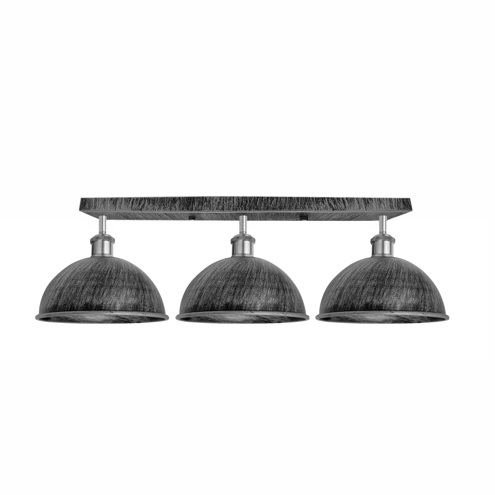LEDSone Modern 3 Head Semi Flush Ceiling Light 21cm Brushed Sliver Bowl Lampshades with 30cm Cable E27 Base 50cm Rectangular Ceiling Rose for Kitchen Dining Room Hallway Living Room Bar Restaurant