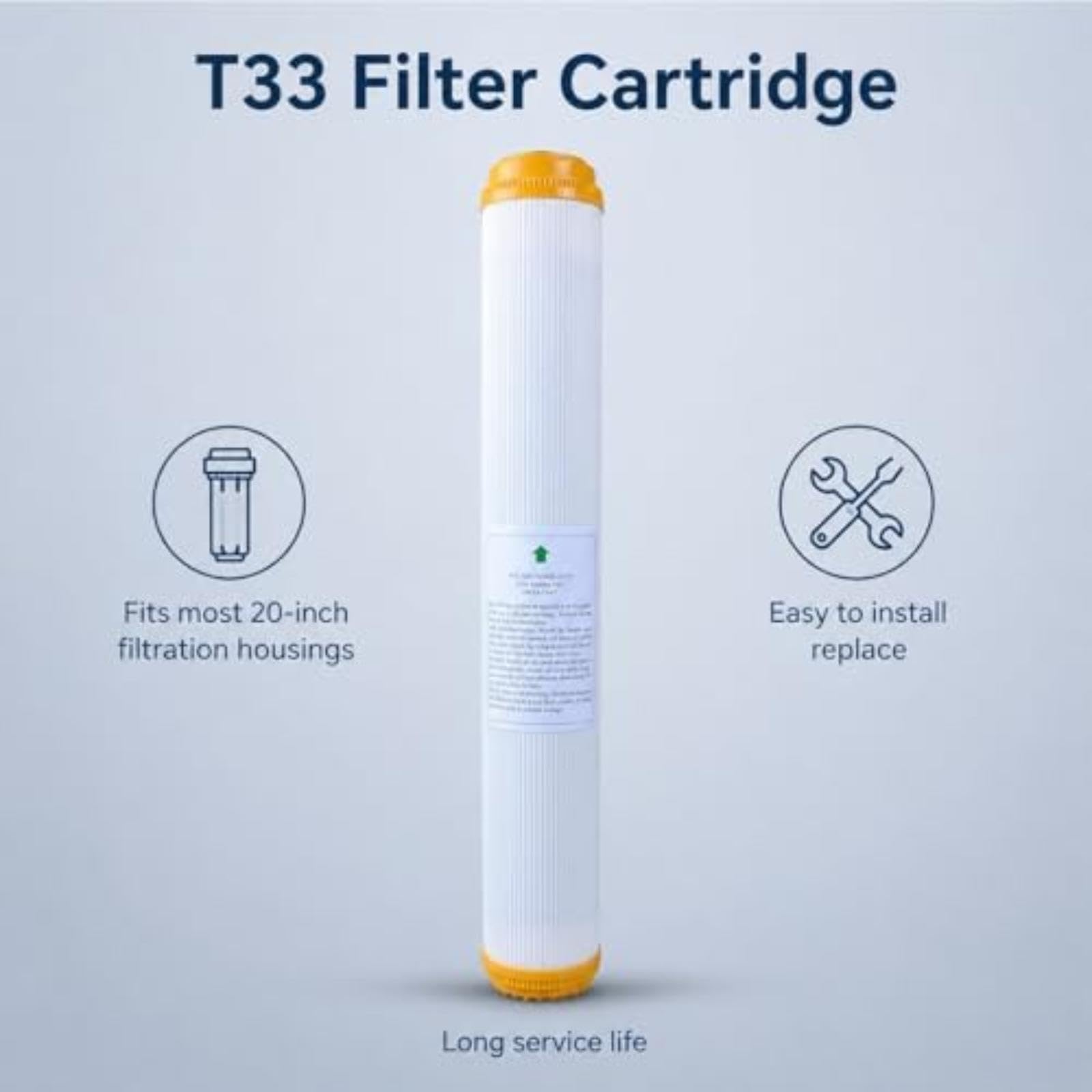 6 unidades 20 T33 Cartucho de agua de carbono con cáscara de coco Poste de larga duración, para enfriador de agua para máquina de hielo por ósmosis inversa y sistemas de filtración