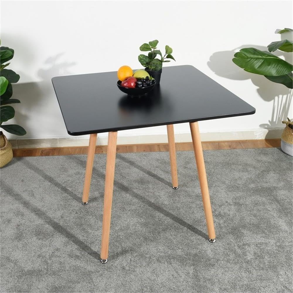 Pemberly Row Modern Square Dining Table with Black Top and Natural Wood Legs, 29.5''Hx31.5''Wx31.5''D