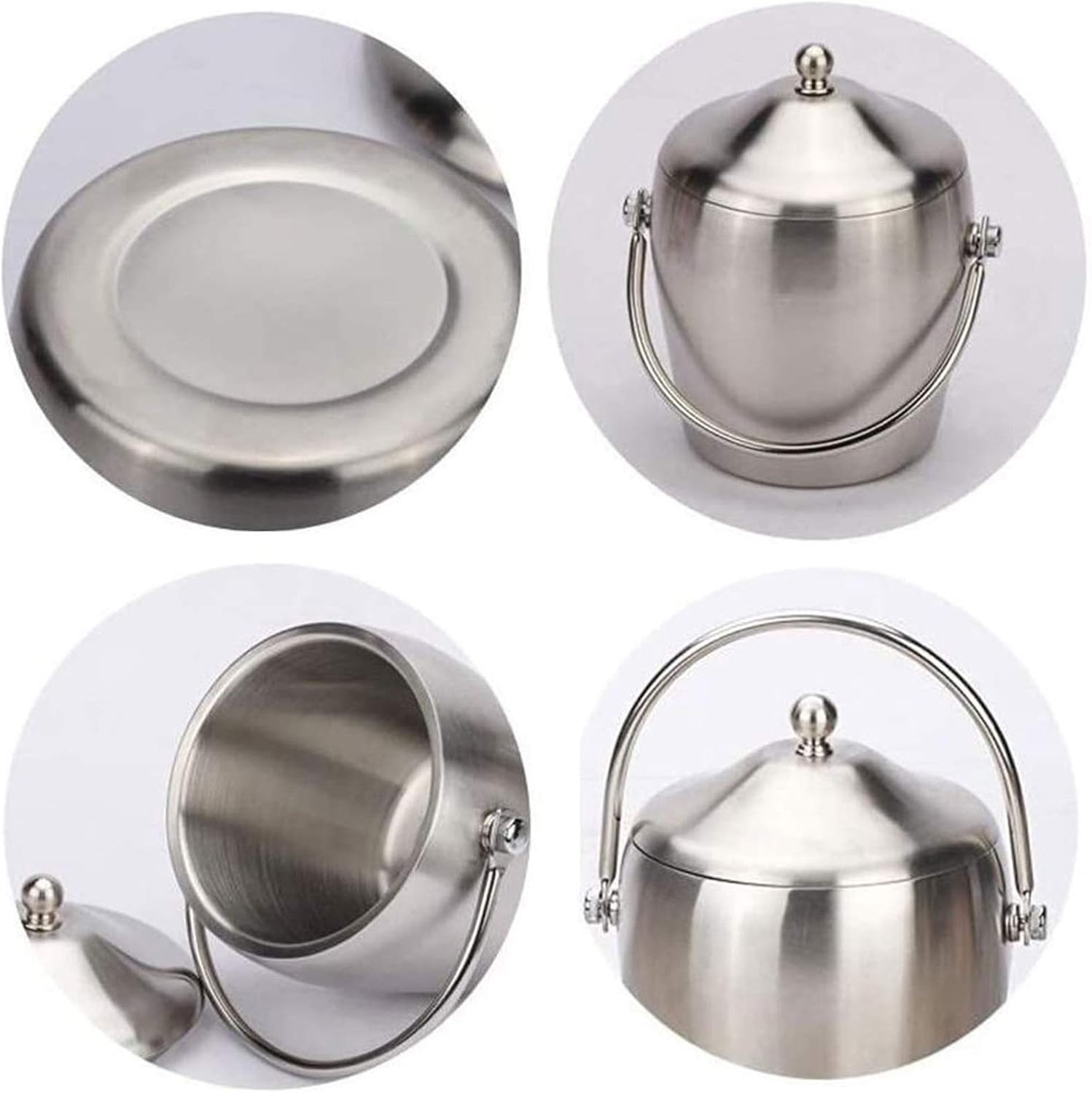 Ice Bucket with Lid and Strainer Well Made Stainless Steel Double Wall Keep Ice Frozen Longer Bonus Ice Tongs (Size : 25.515cm) (22 * 13.7cm)