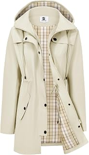 SaphiRose Women's Rain Jacket Waterproof Rain Coat with Hood Outdoor | long, Windbreaker, raincoat, lightweight, drawstring waist, snap pockets, camping, travel, daily wear, walking dog