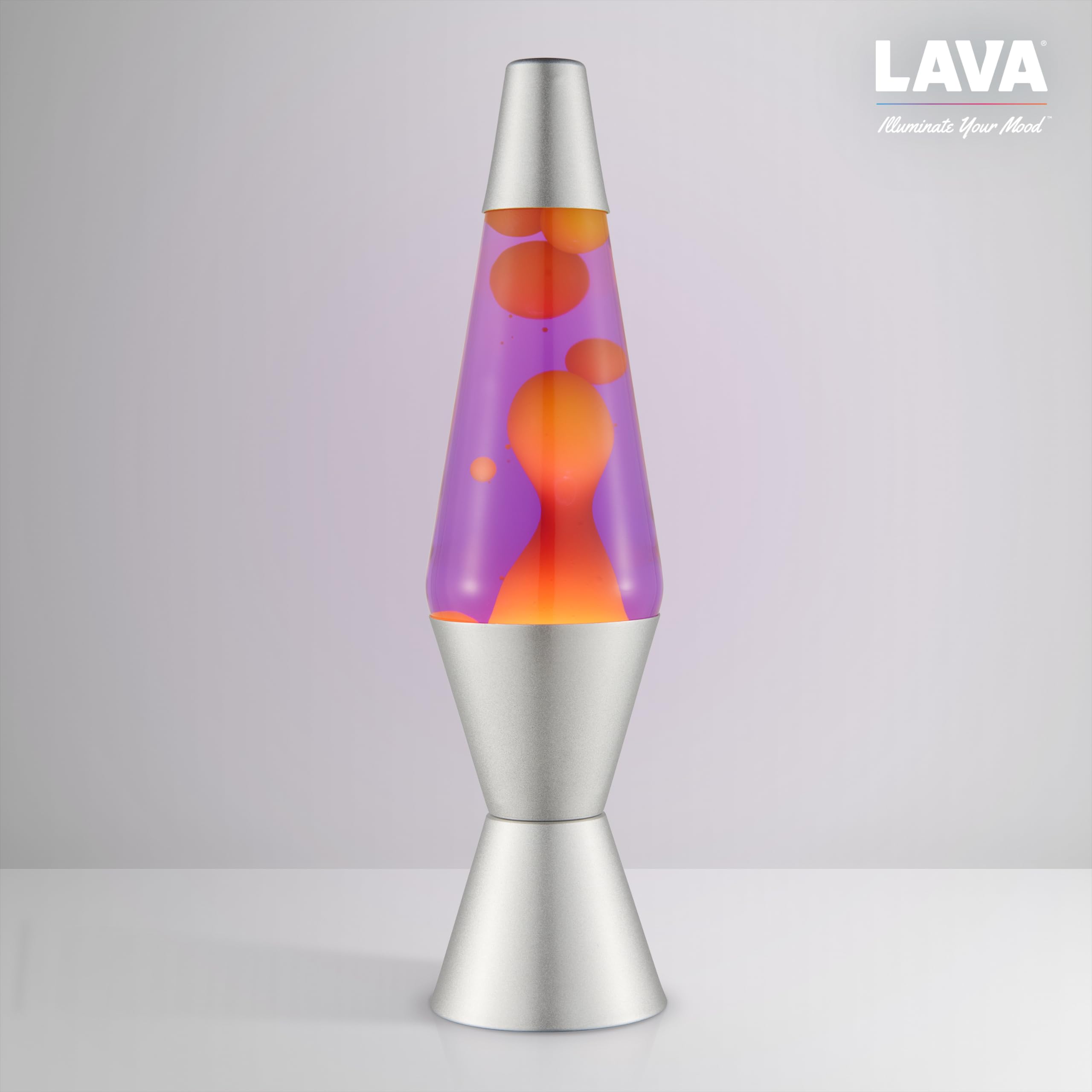 LAVA® - Lavalamp 2125, gele was, paarse vloeistof, zilveren voet en kap, originele 14,5 inch LAVA® - Lavalamp 2125, gele was, paarse vloeistof, zilveren voet en kap, originele 14,5 inch