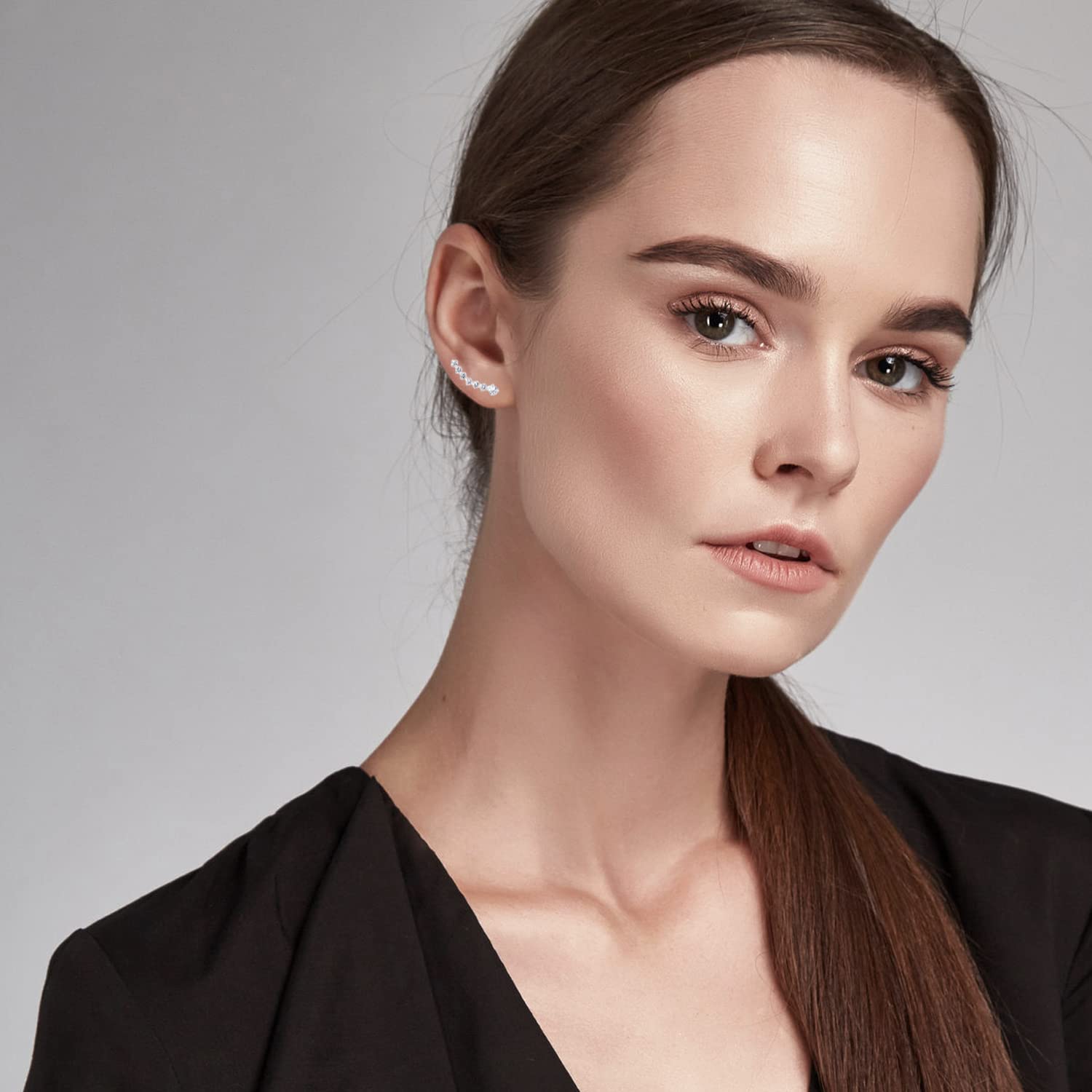 Damen Ohrklemme 925 Silber Bogen mit Zirkonia Glitzer Strass Steinen Ear Cuff Ohrringe Ohrstecker Ohrmanschette Ohr Kletterer Kurz 18mm