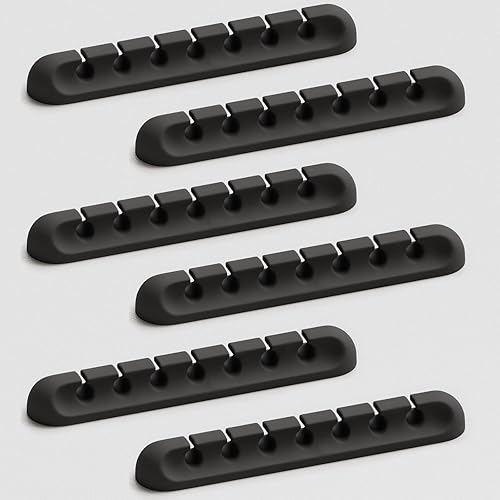 Organizador de cables USB, 6 paquetes (7 ranuras), color negro, autoadhesivo, organizador de cables de escritorio