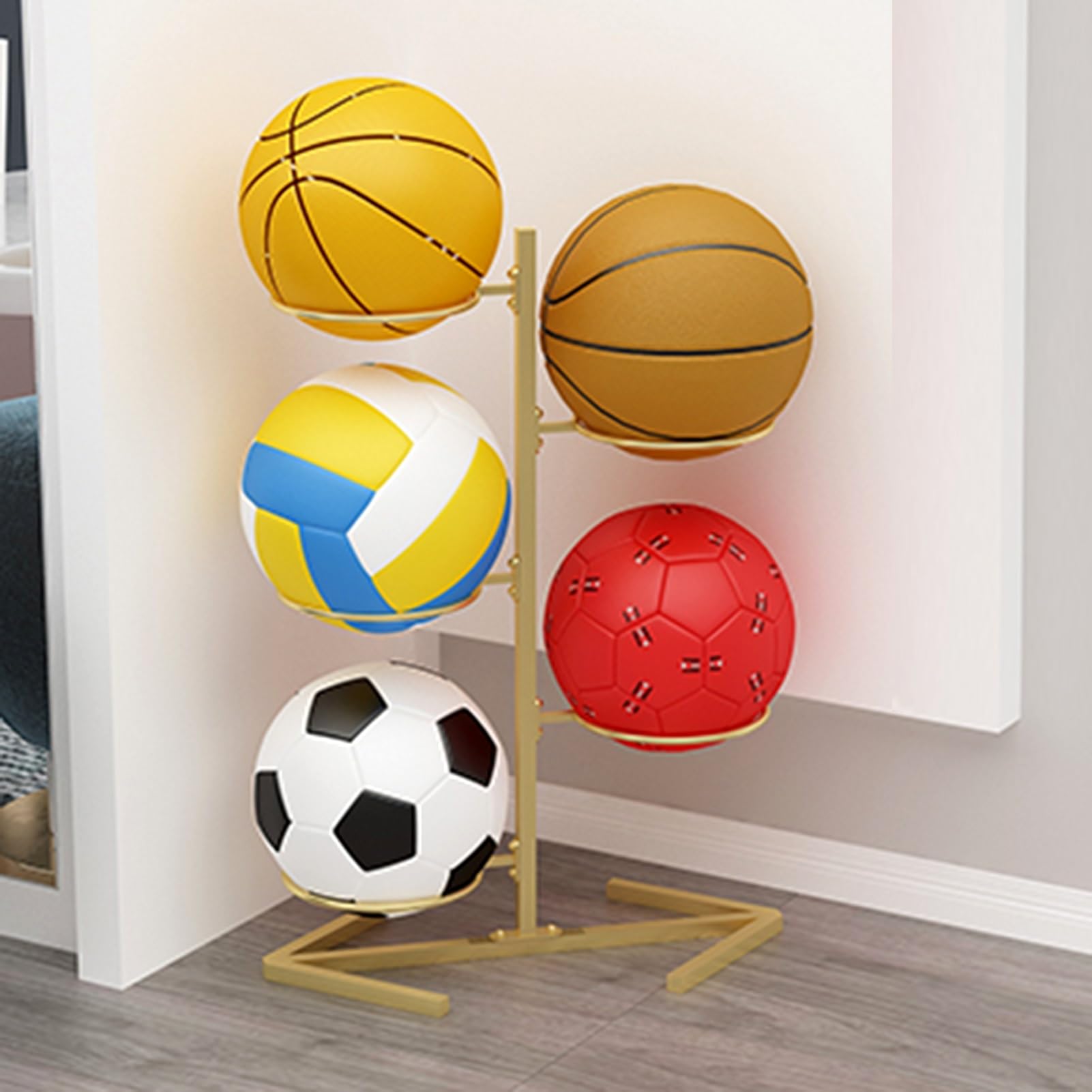 Présentoir de basket-ball stable qui peut contenir 5 ballons