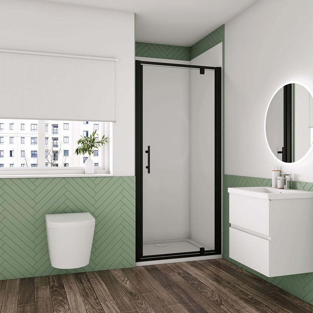 Probaty Bathrooms Matt Black Shower Enclosure Black Pivot Shower Door 760X1850mm With 760X760mm Tray