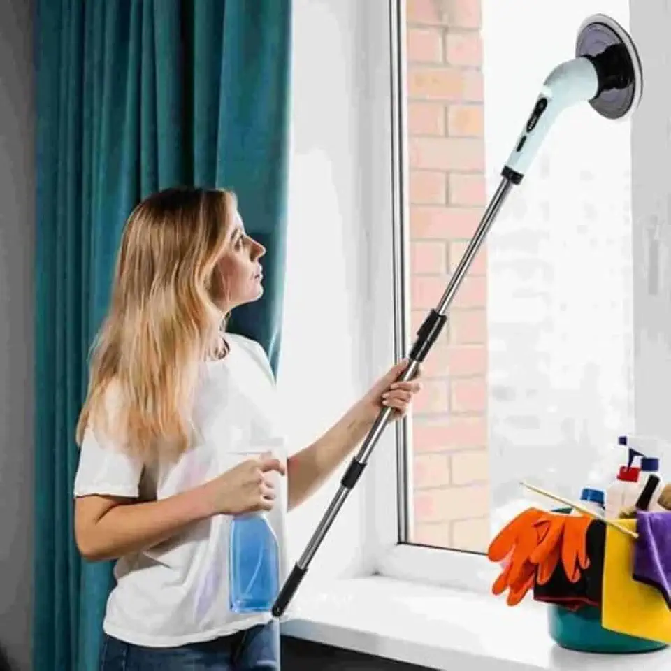 Escova Elétrica de Limpeza 360° Multifuncional, Recarregável USB Tipo-C, 9 Acessórios, Giratória com Extensor para Banheiro, Cozinha, Pisos e Paredes, Bateria 90 Minutos