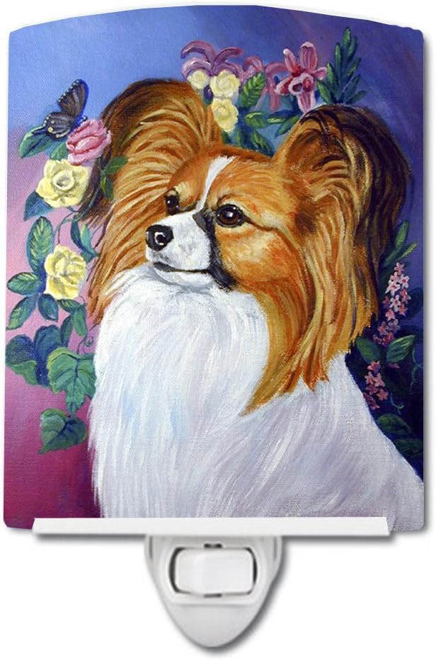 Caroline's Treasures 7041CNL Papillon Ceramic Night Light Compact, UL-Certified, Ideal for Bedroom, Bathroom, Nursery, Hallway, Kitchen, 6x4x3, Multicolor
