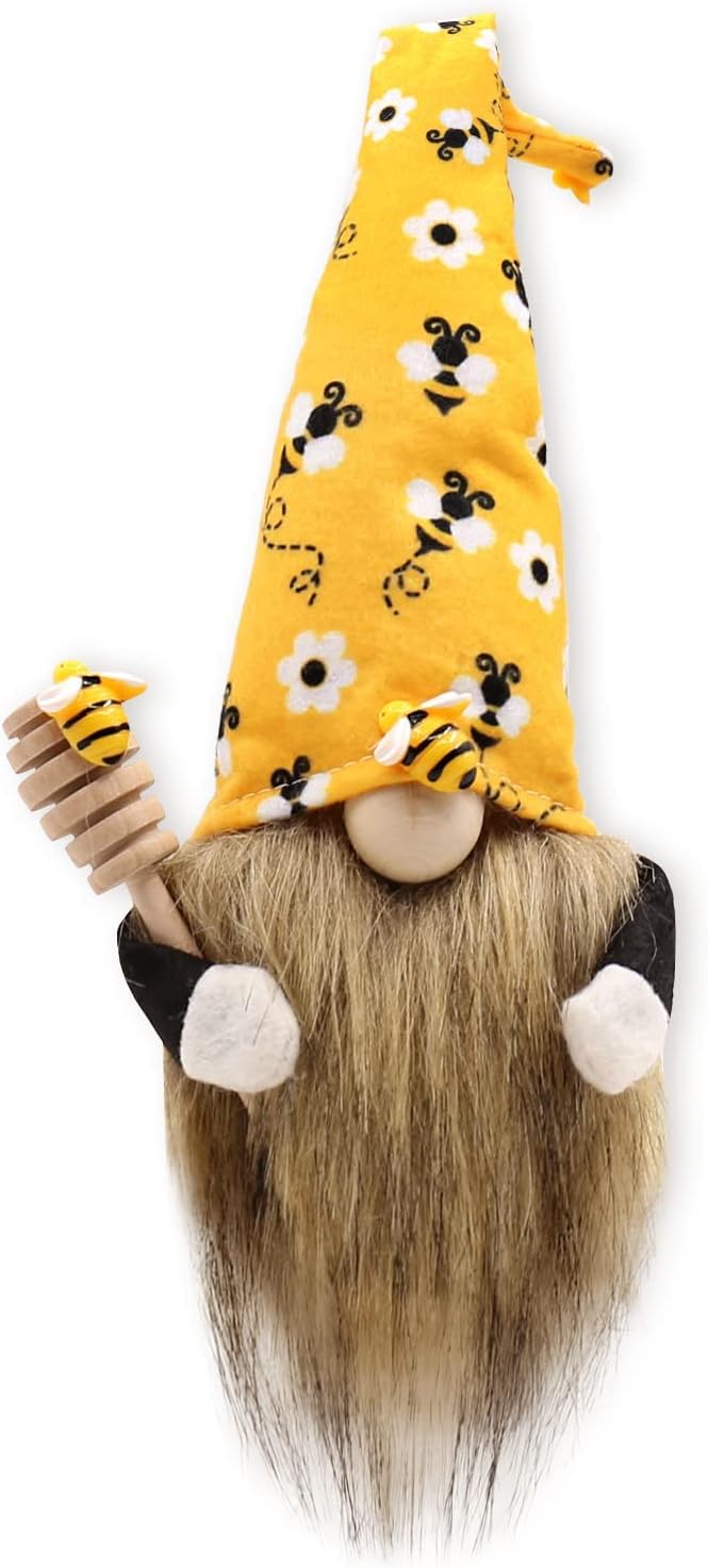 CiyvoLyeen Bumble Bee Gnomes Scandinavian Tomte Nisse Dwarf Swedish Figurines Bee Elf Home Farmhouse Kitchen Decor Bee Party Gift Birthday Present Tiered Tray Decorations