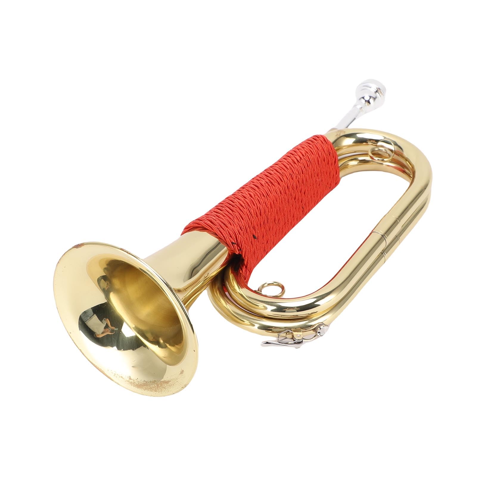 aqxreight Tromba da Cavalleria in Ottone Placcato Oro con Manico Rosso, Trasparente per Cerimonie da Campo Bande Scolastiche Ed Ensemble, Strumento in Ottone Portatile